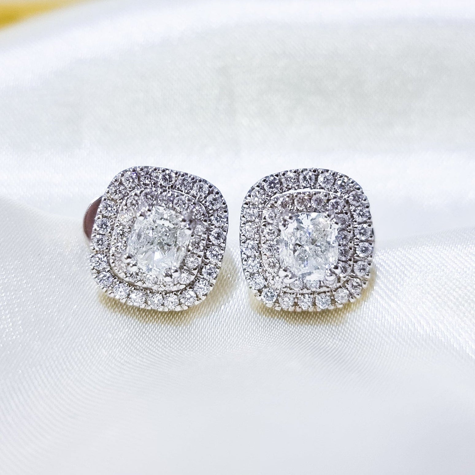 Cushion Cut Double Halo Diamond Earrings