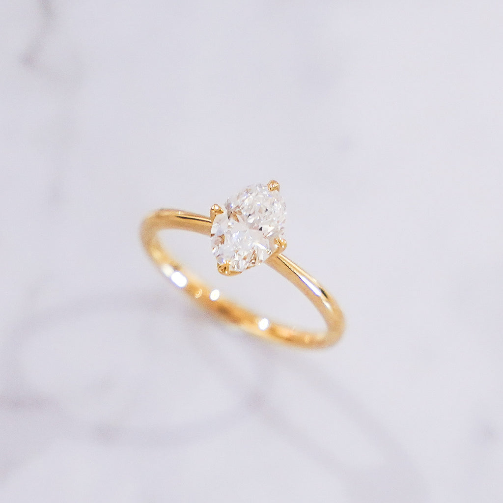 1 Carat Oval Cut Tulip Dome Solitaire Ring in 14K Yellow Gold