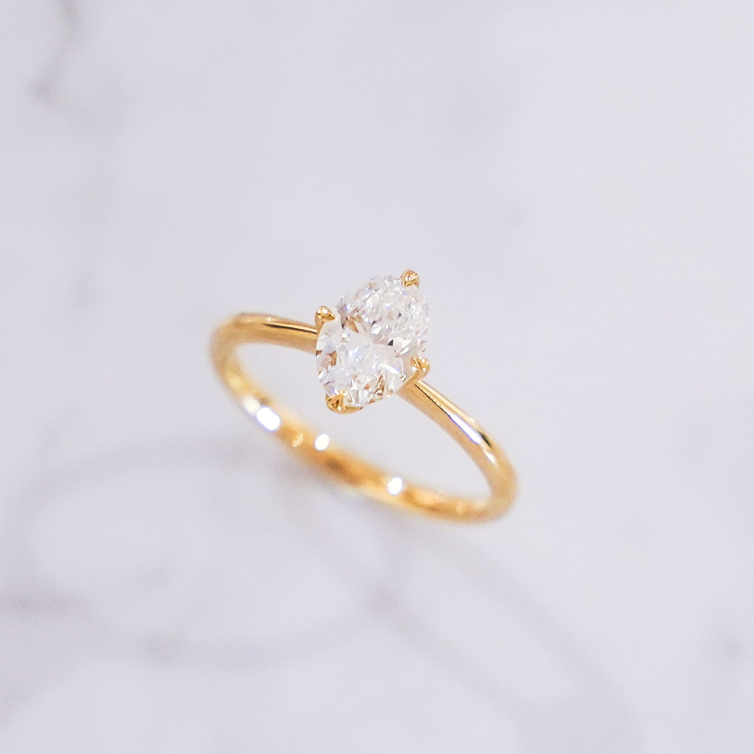 1 Carat Oval Cut Tulip Dome Solitaire Ring in 14K Yellow Gold