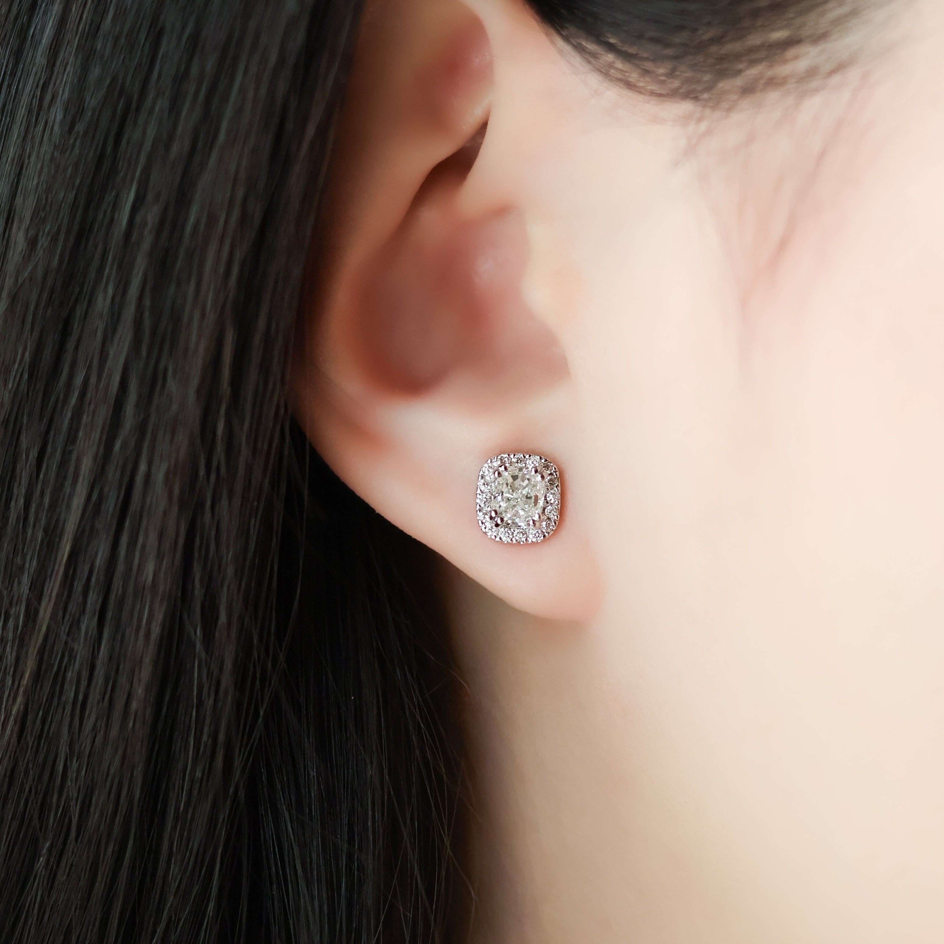 Cushion Cut Double Halo Diamond Earrings