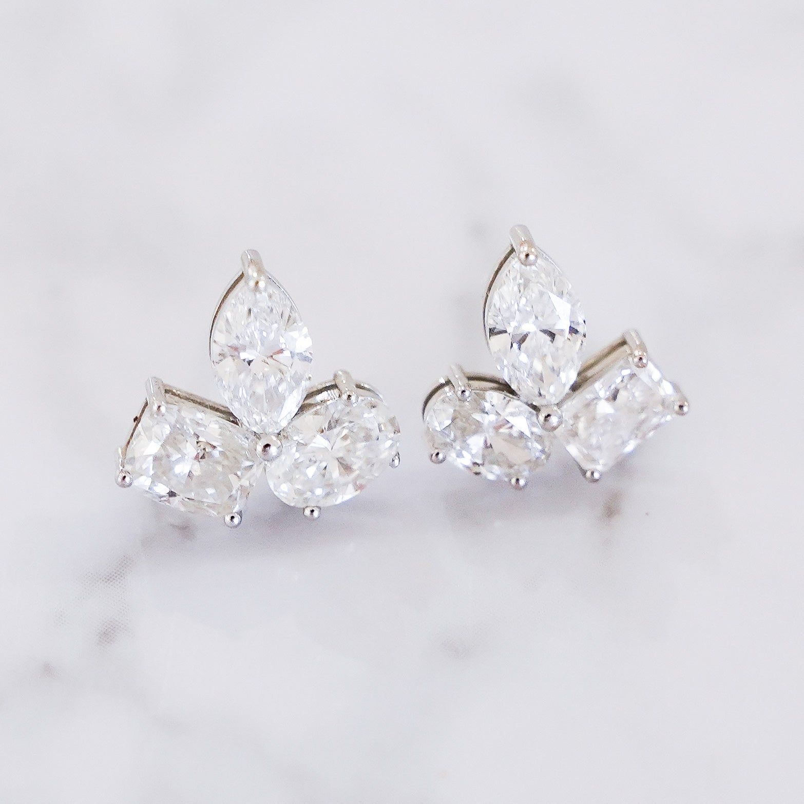 Multi-Shape Diamond Cluster Stud Earrings