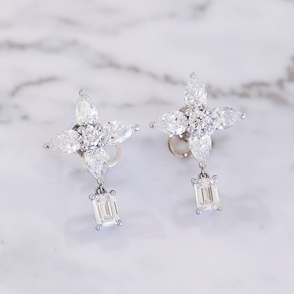 Multi-Shape Diamond Cluster Drop Earrings