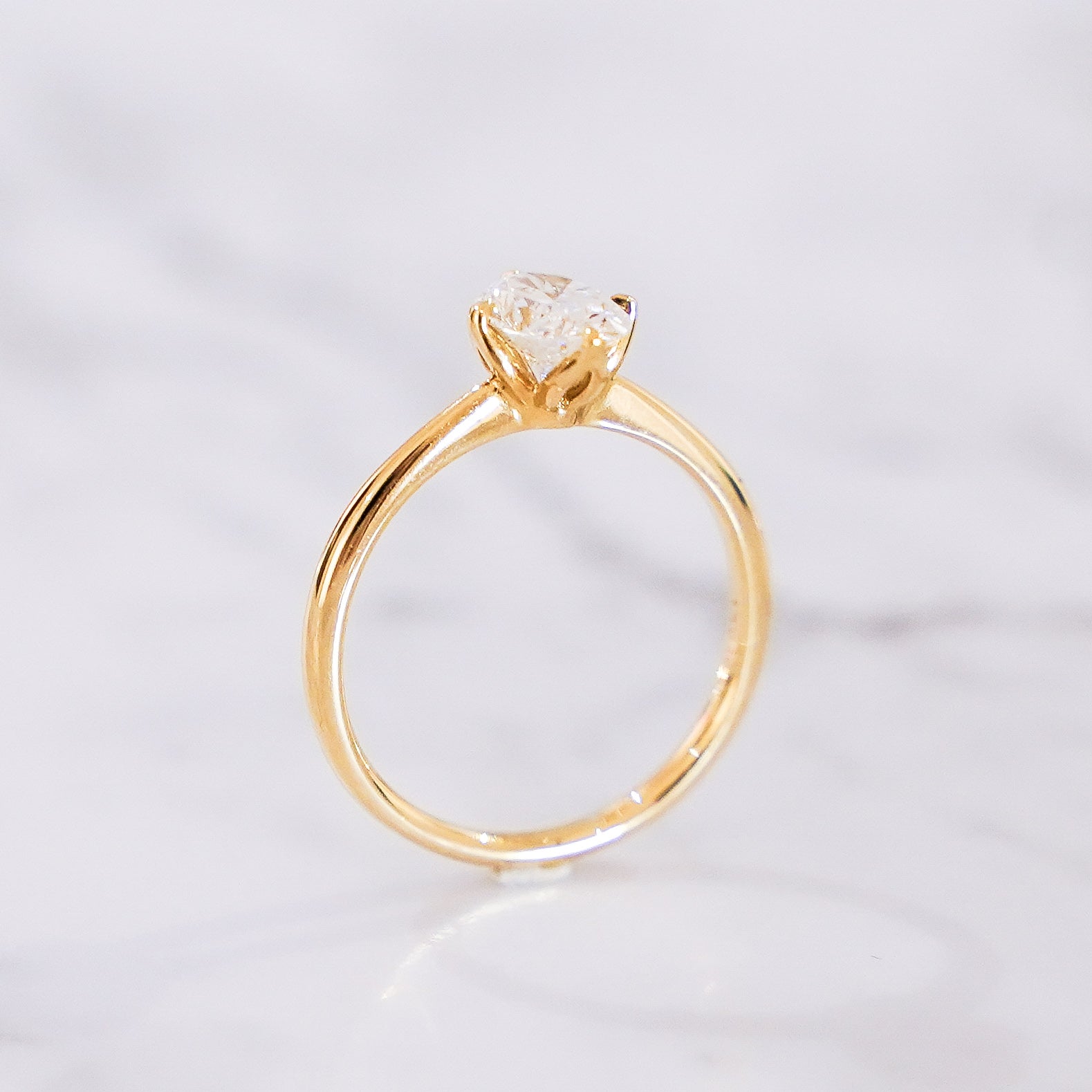 1 Carat Oval Cut Tulip Dome Solitaire Ring in 14K Yellow Gold