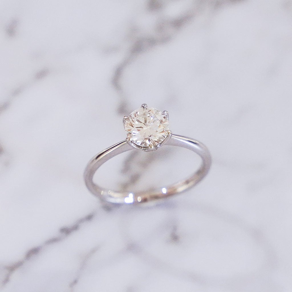 1 Carat Round Cut Tulip Dome Solitaire Ring in 14K White Gold