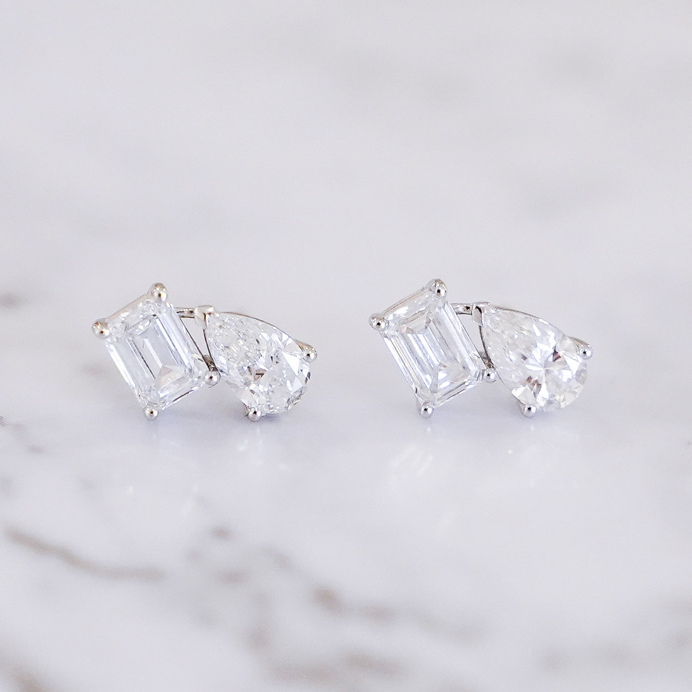 Emerald & Pear Diamond Stud Earrings