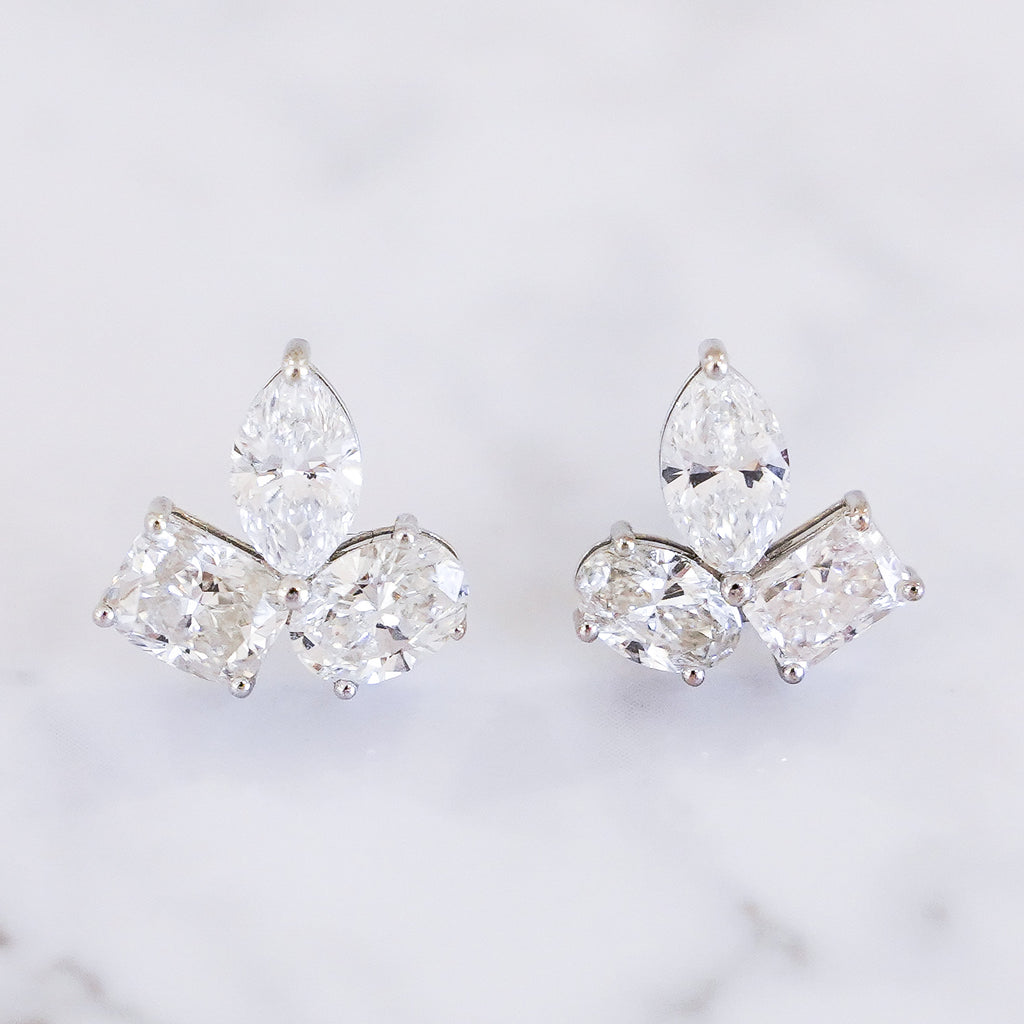 Multi-Shape Diamond Cluster Stud Earrings