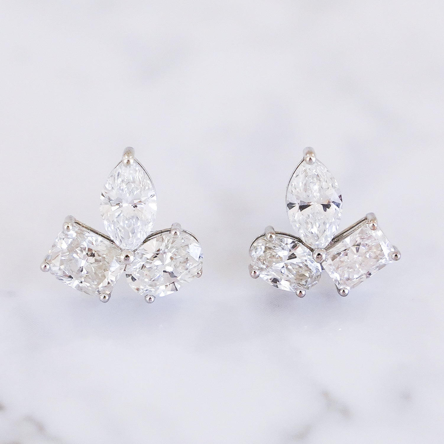 Multi-Shape Diamond Cluster Stud Earrings