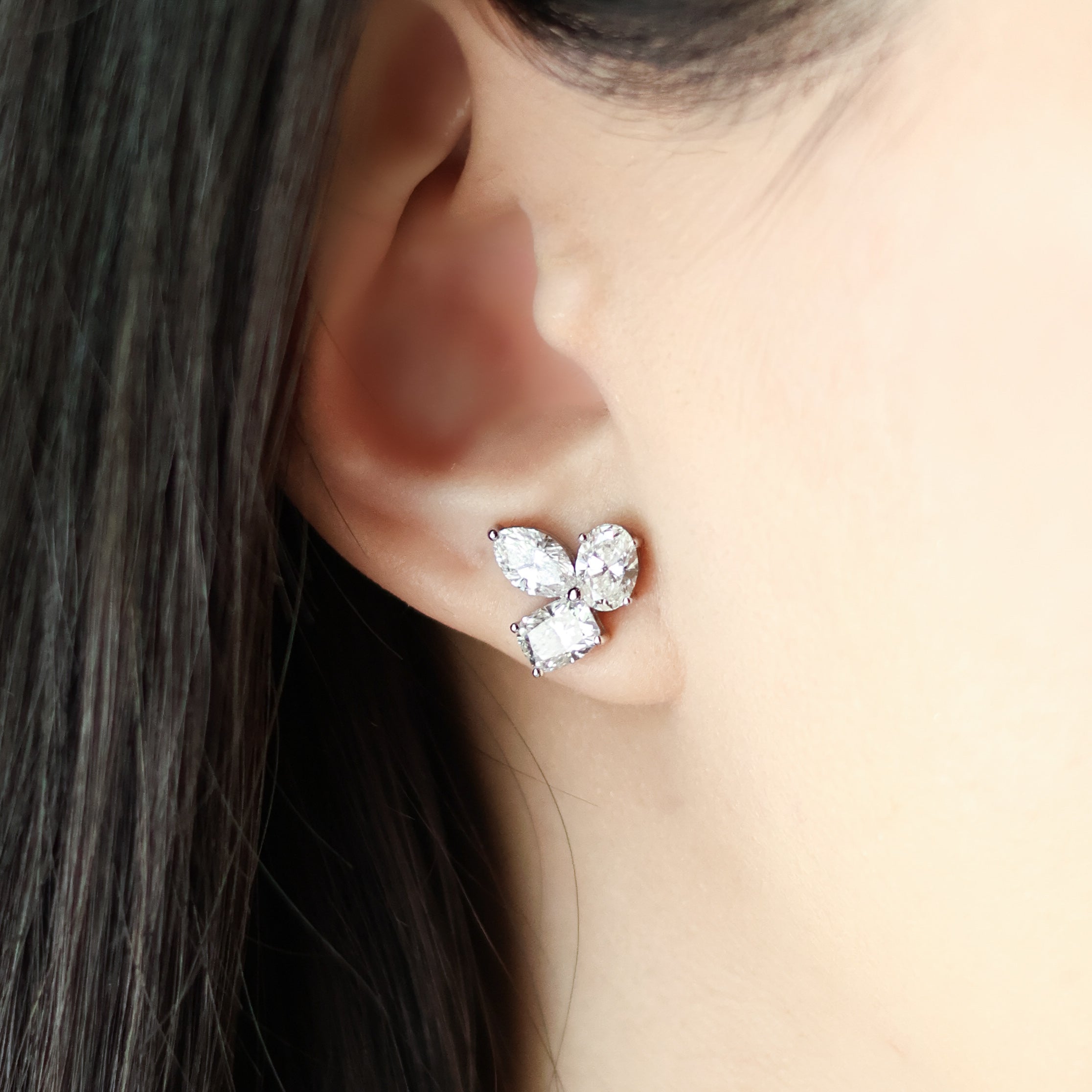 Multi-Shape Diamond Cluster Stud Earrings