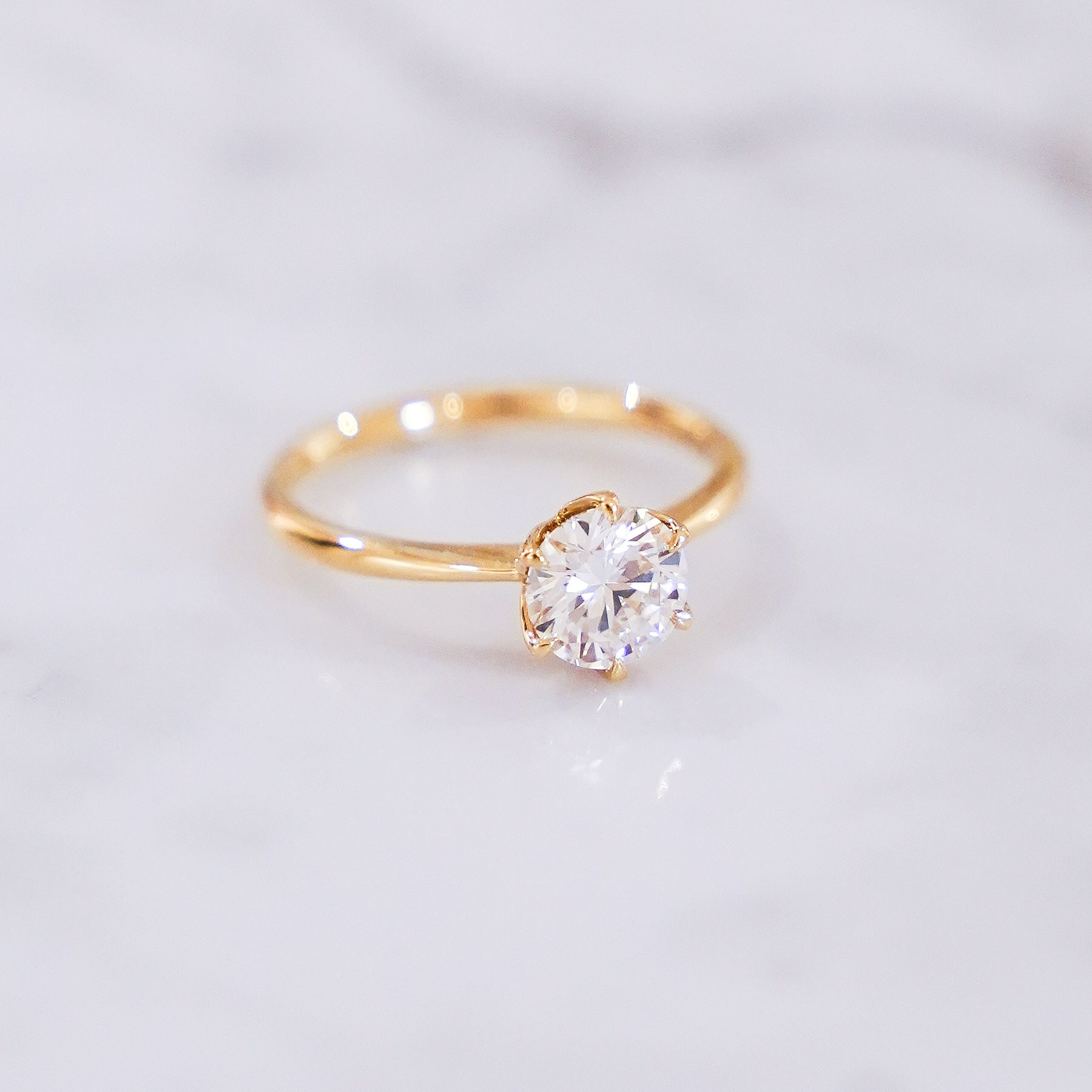 1 Carat Round Cut Tulip Dome Solitaire Ring in 14K Yellow Gold
