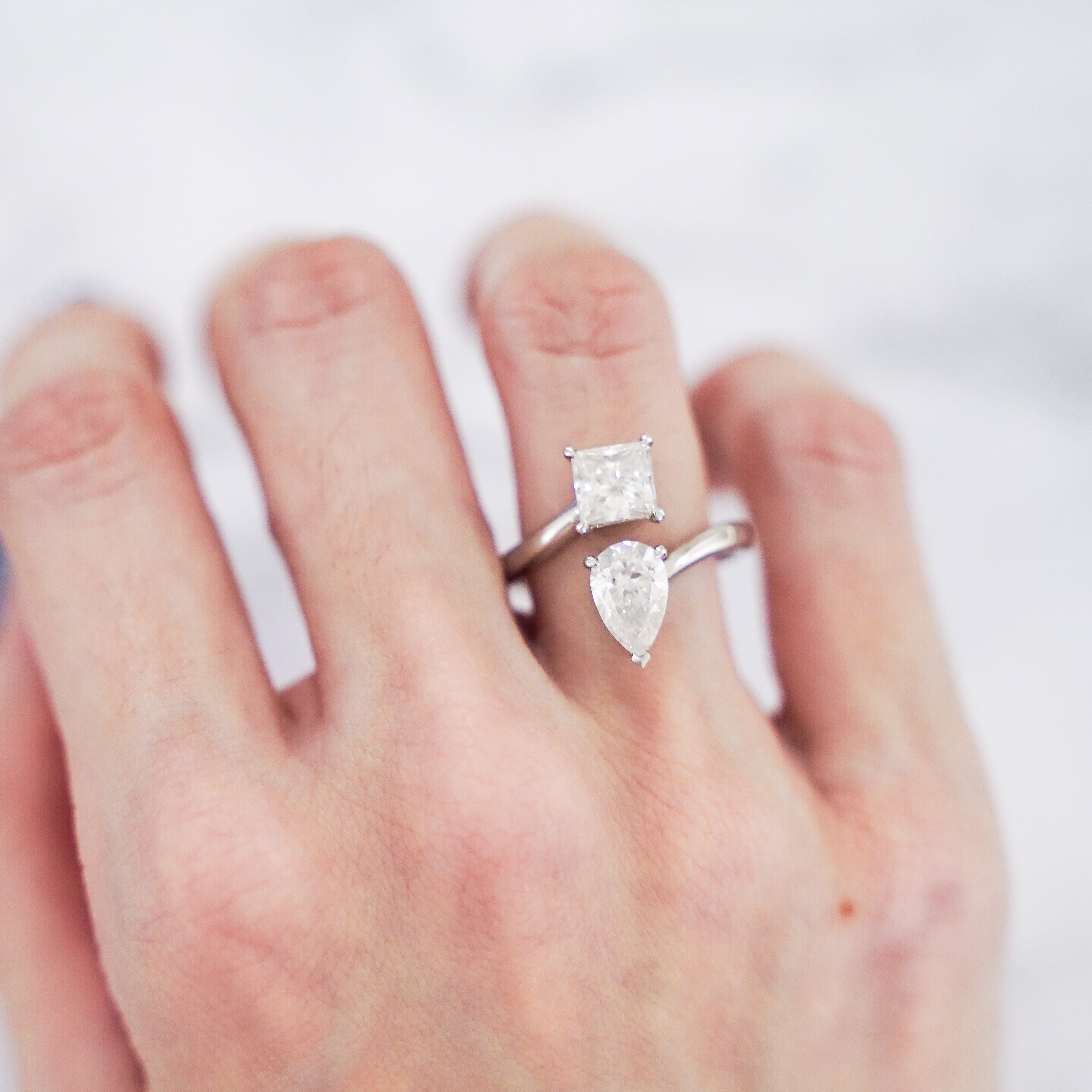 2.14 Carat Pear and Princess Cut Toi et Moi Diamond Ring in 14K White Gold