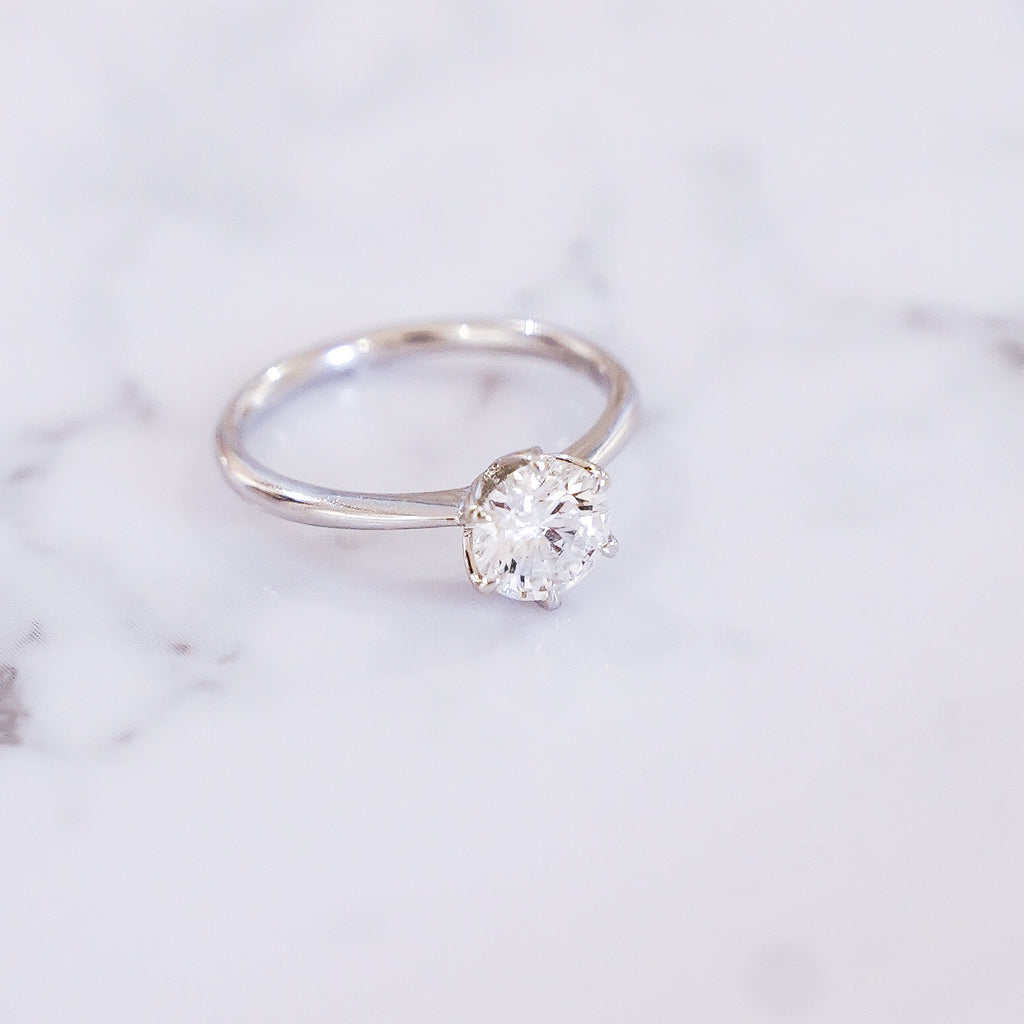 1 Carat Round Cut Tulip Dome Solitaire Ring in 14K White Gold