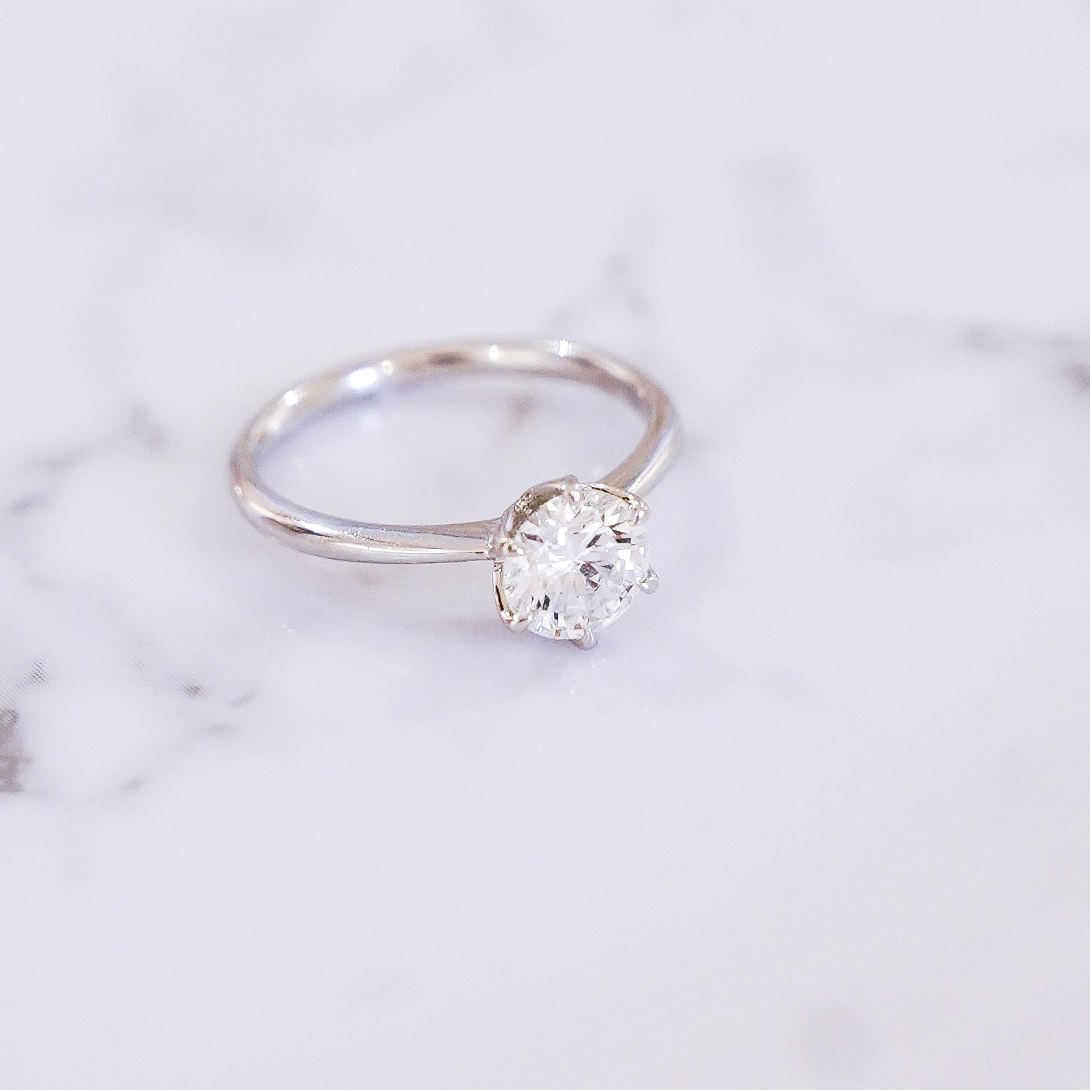1 Carat Round Cut Tulip Dome Solitaire Ring in 14K White Gold