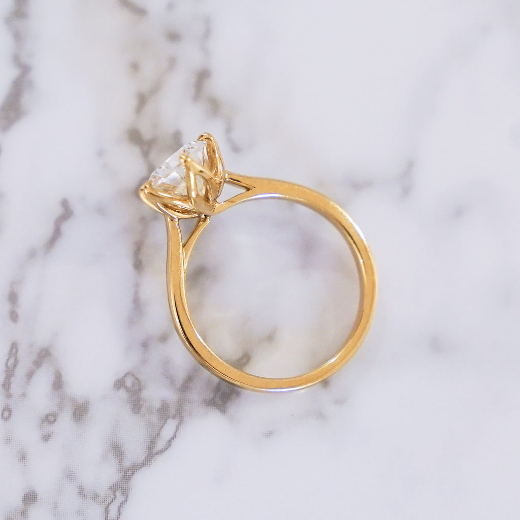 2 Carat Pear Cut Tulip Dome Solitaire Ring in 14K Yellow Gold