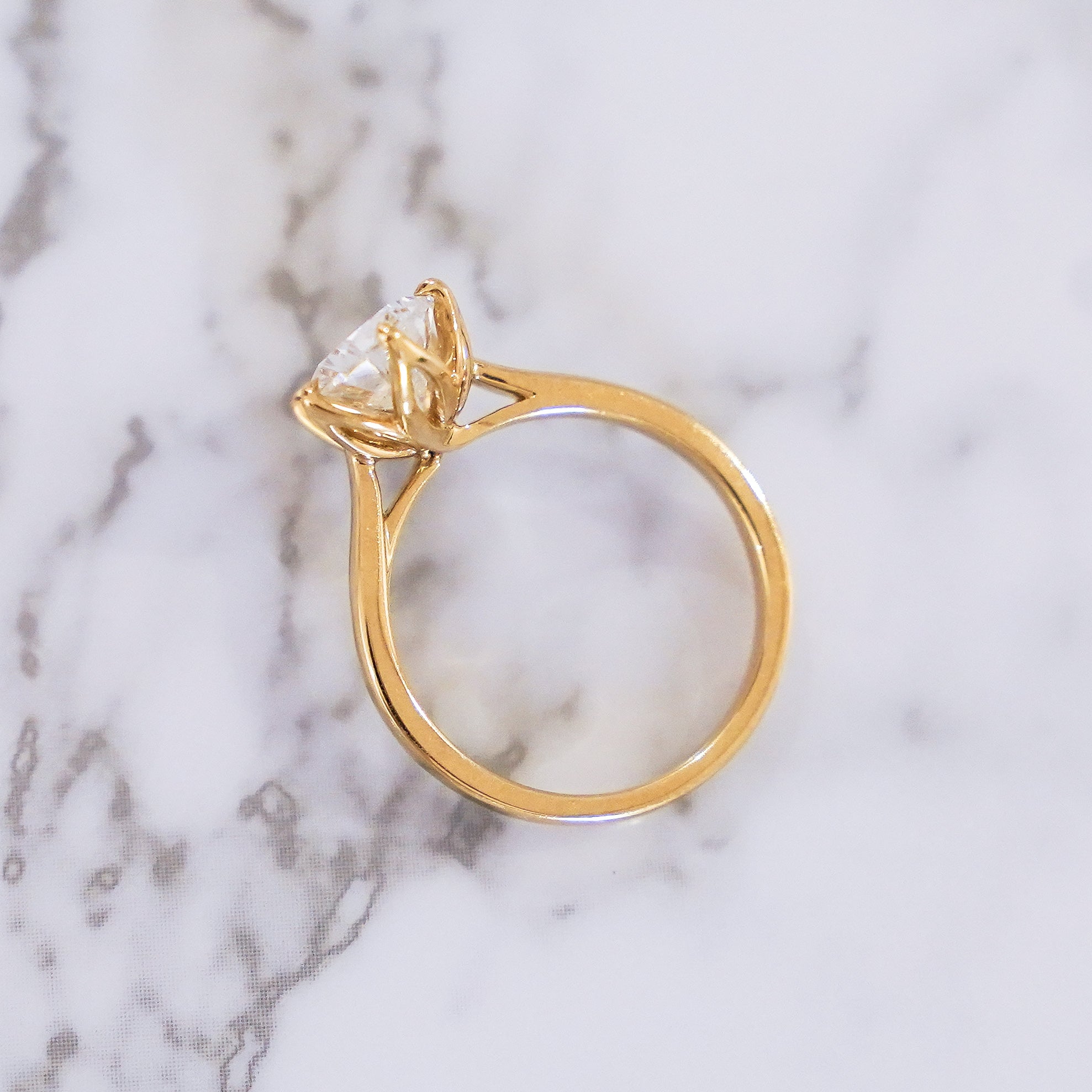2 Carat Pear Cut Tulip Dome Solitaire Ring in 14K Yellow Gold