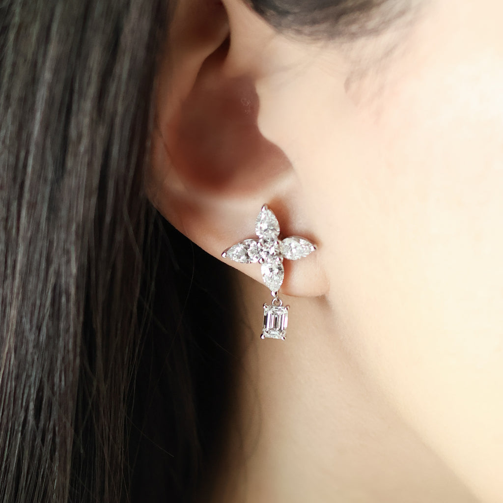 Multi-Shape Diamond Cluster Drop Earrings