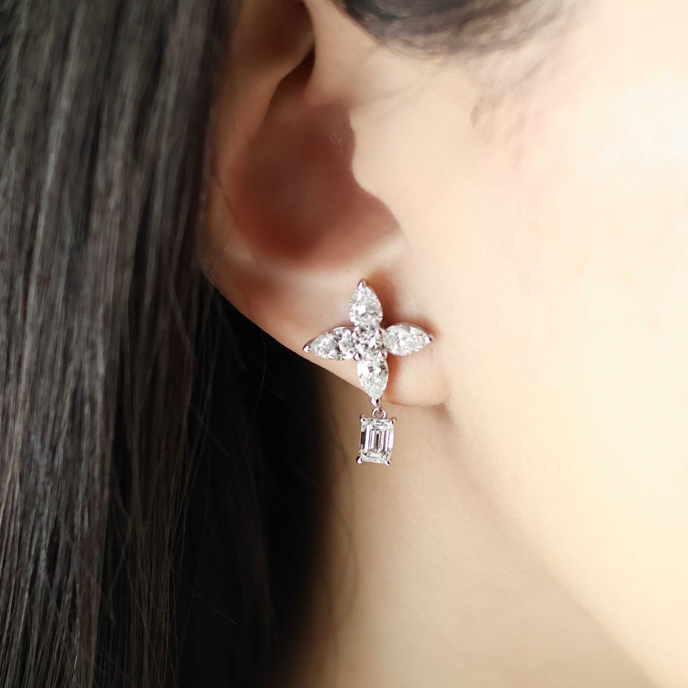 Multi-Shape Diamond Cluster Drop Earrings