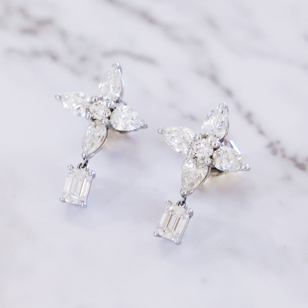Multi-Shape Diamond Cluster Drop Earrings
