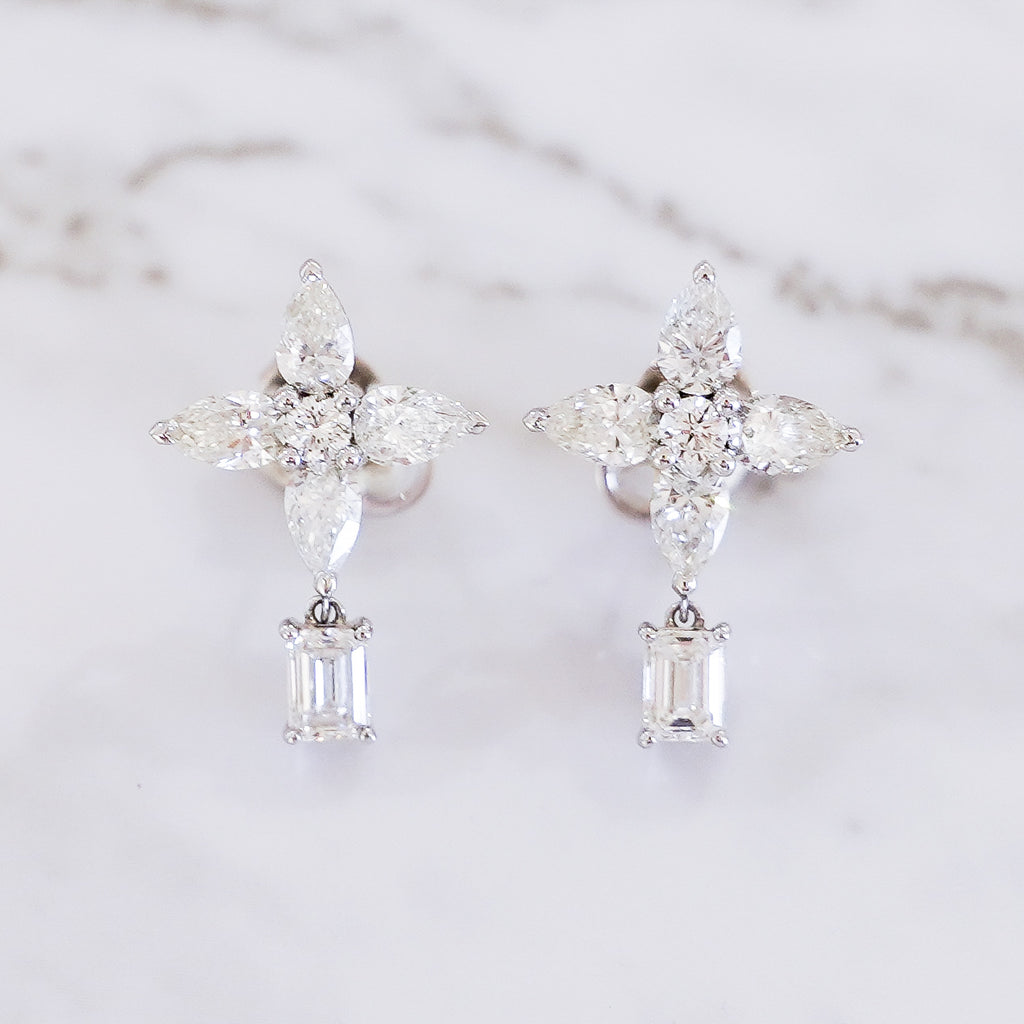 Multi-Shape Diamond Cluster Drop Earrings