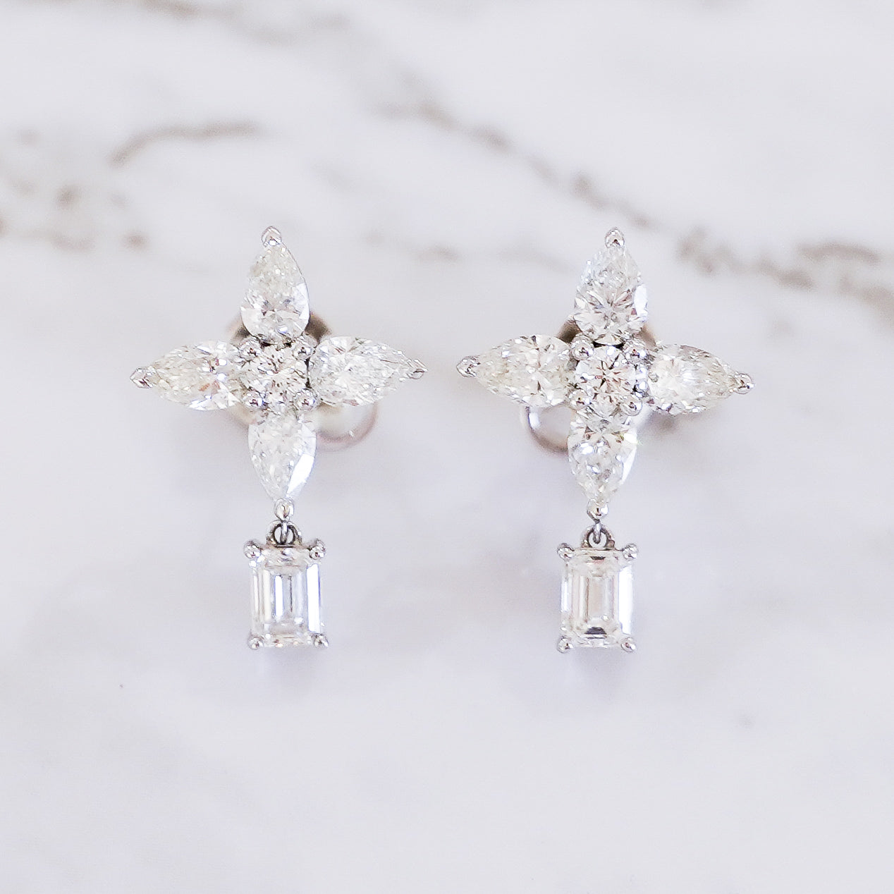 Multi-Shape Diamond Cluster Drop Earrings