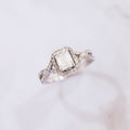 1.36 Carat Emerald Cut Halo Diamond Ring with Pavé Infinity Band in 18K White Gold
