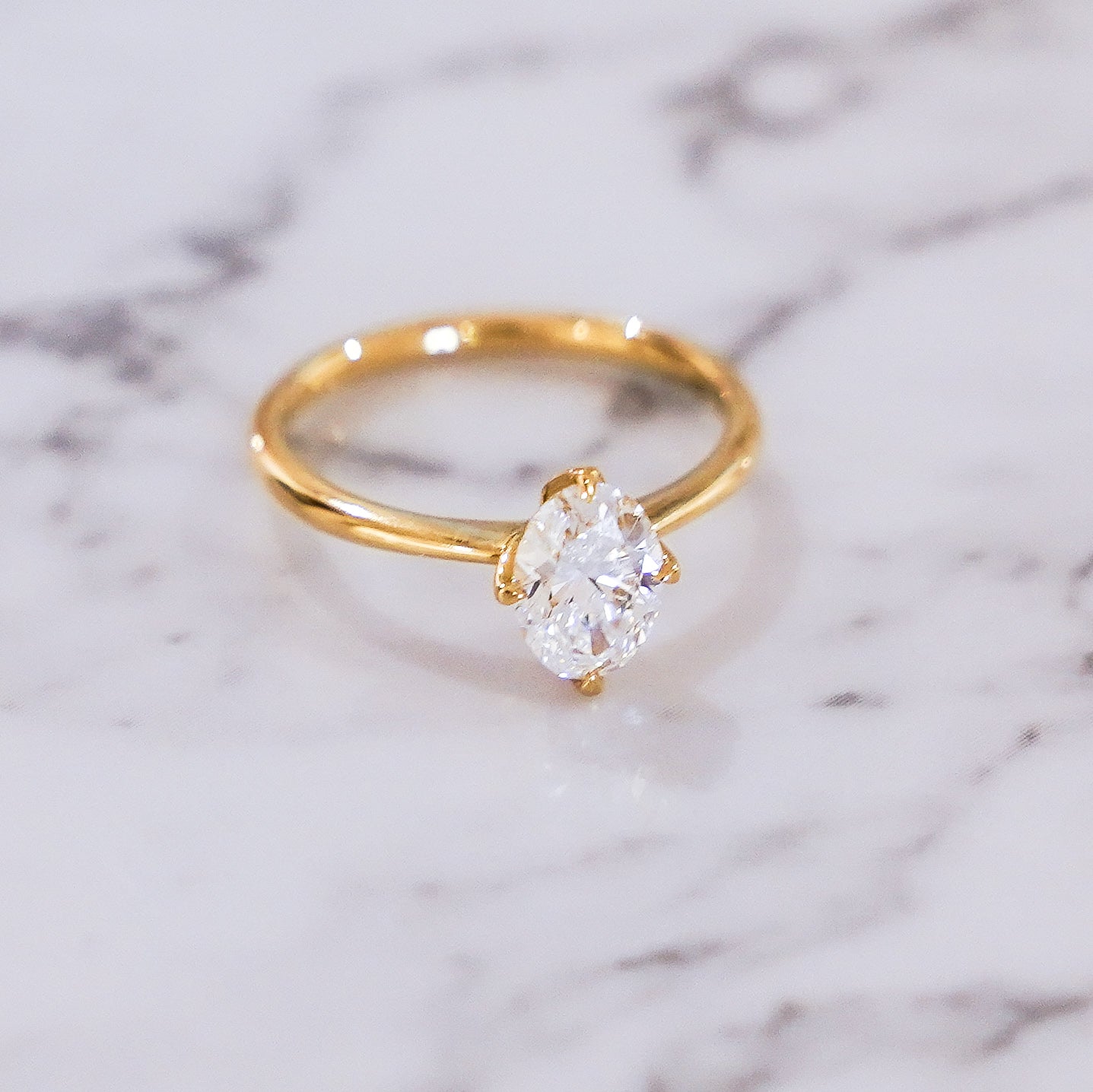 1 Carat Oval Cut Tulip Dome Solitaire Ring in 14K Yellow Gold