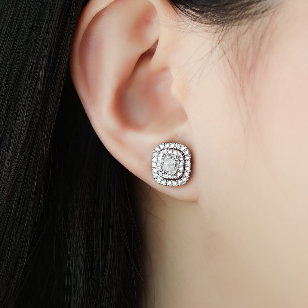 Cushion Cut Double Halo Diamond Earrings