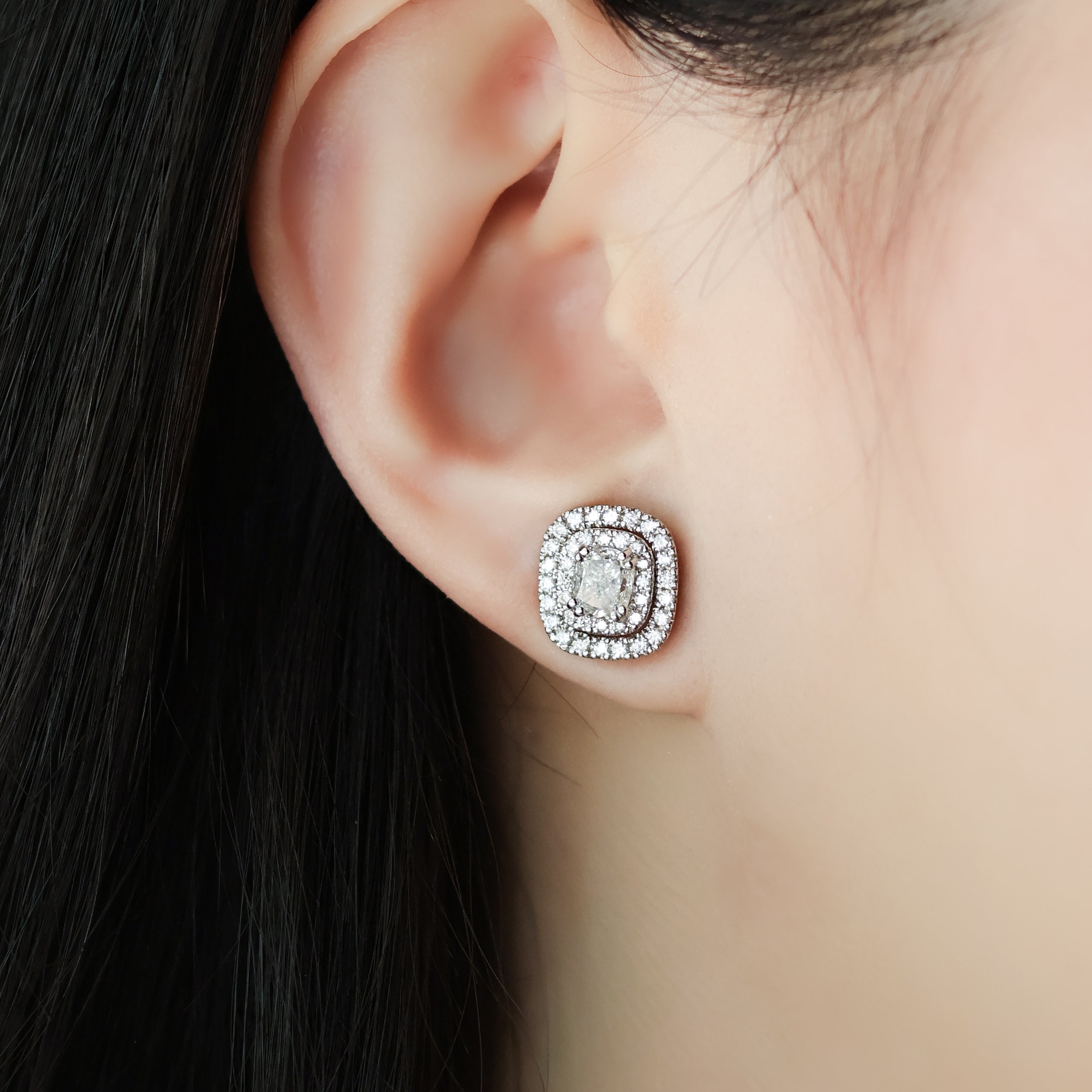 Cushion Cut Double Halo Diamond Earrings