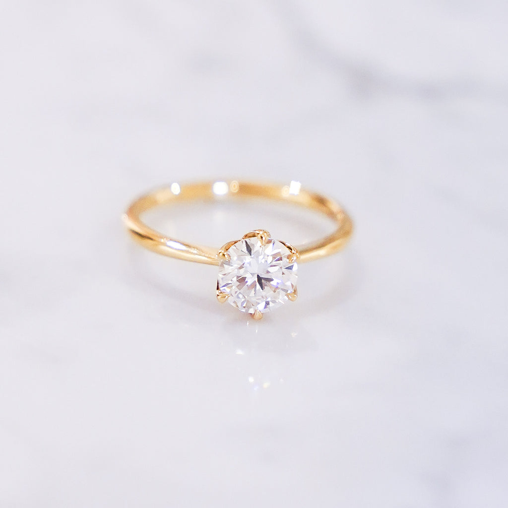 1 Carat Round Cut Tulip Dome Solitaire Ring in 14K Yellow Gold