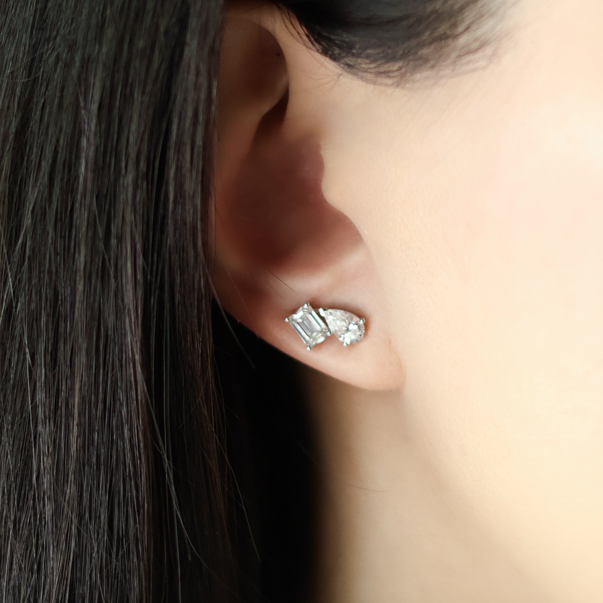 Emerald & Pear Diamond Stud Earrings