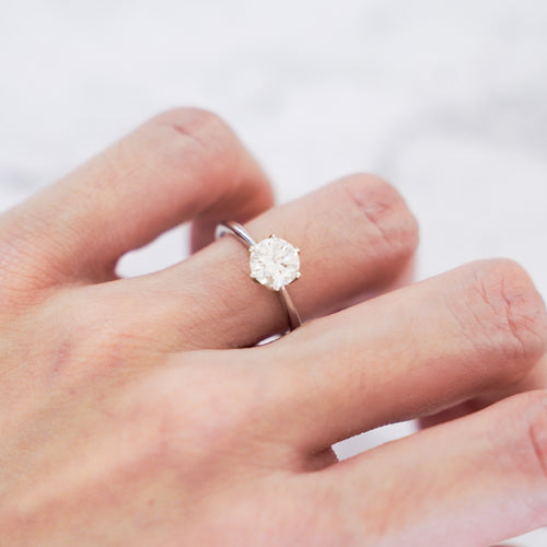 1 Carat Round Cut Tulip Dome Solitaire Ring in 14K White Gold