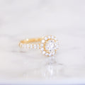 1.58 Carats Round Cut Pavé Halo And Shank Diamond Ring In 14K Yellow Gold