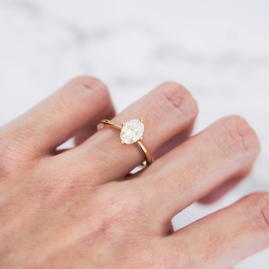 1 Carat Oval Cut Tulip Dome Solitaire Ring in 14K Yellow Gold