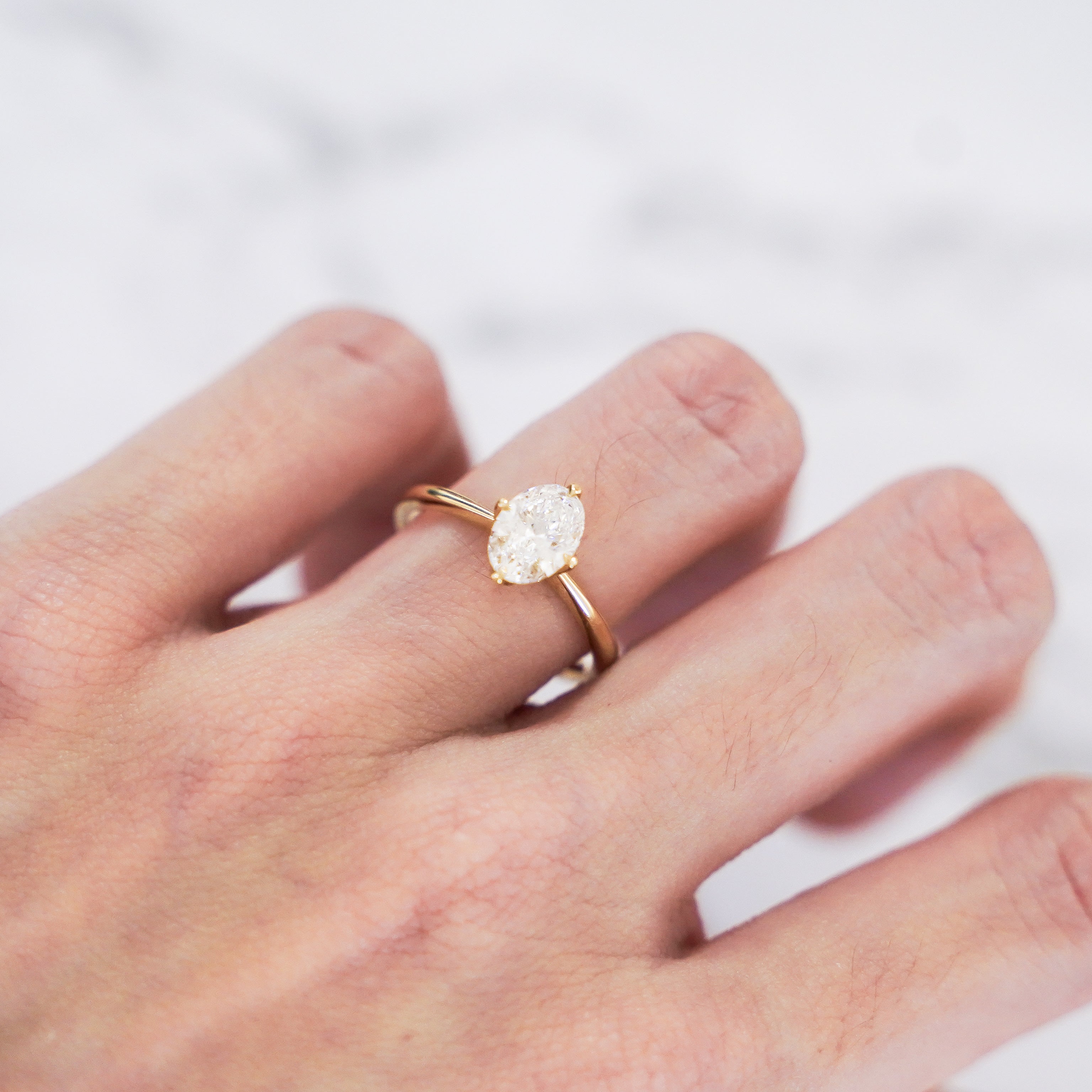 1 Carat Oval Cut Tulip Dome Solitaire Ring in 14K Yellow Gold