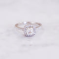 1 Carat Asscher Cut Halo Diamond Ring with Pavé Band in 18K White Gold
