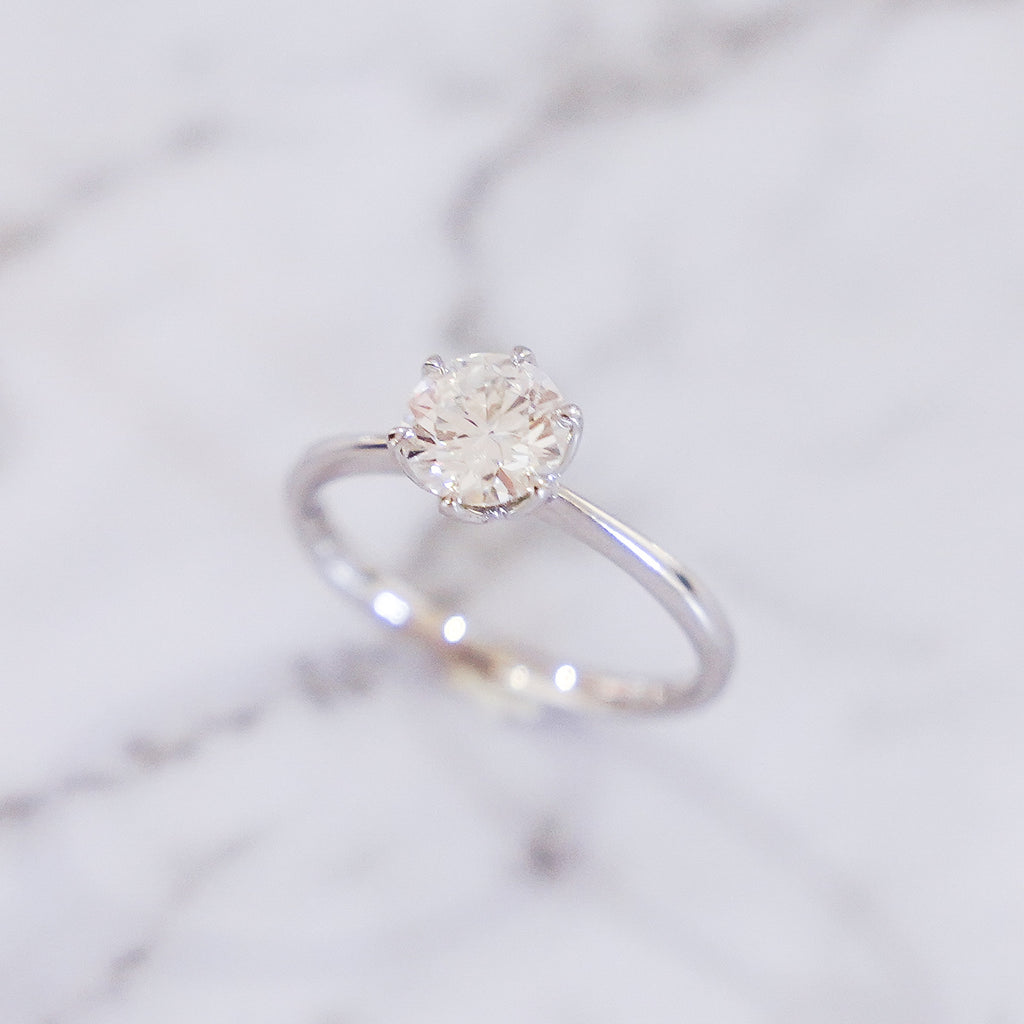 1 Carat Round Cut Tulip Dome Solitaire Ring in 14K White Gold