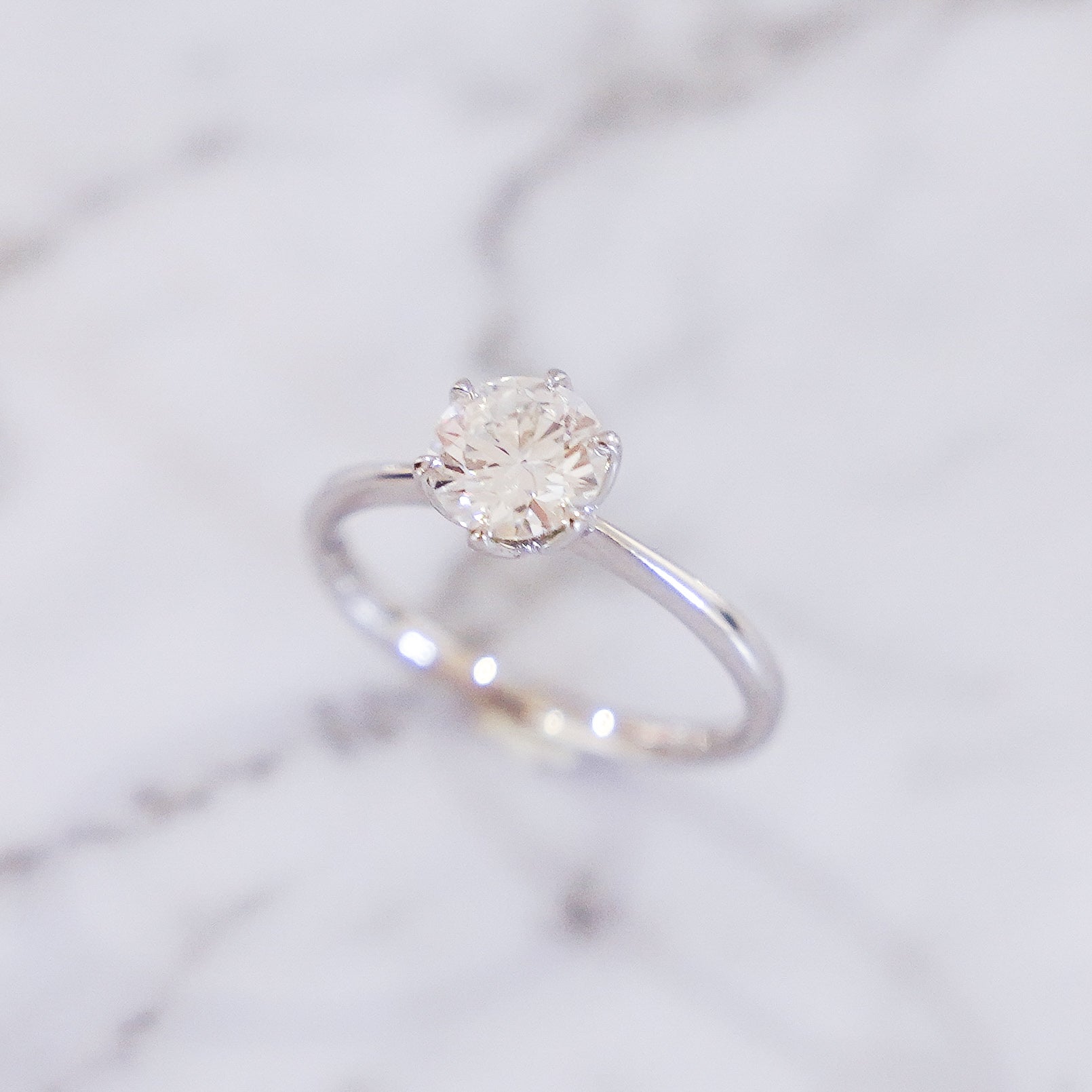 1 Carat Round Cut Tulip Dome Solitaire Ring in 14K White Gold