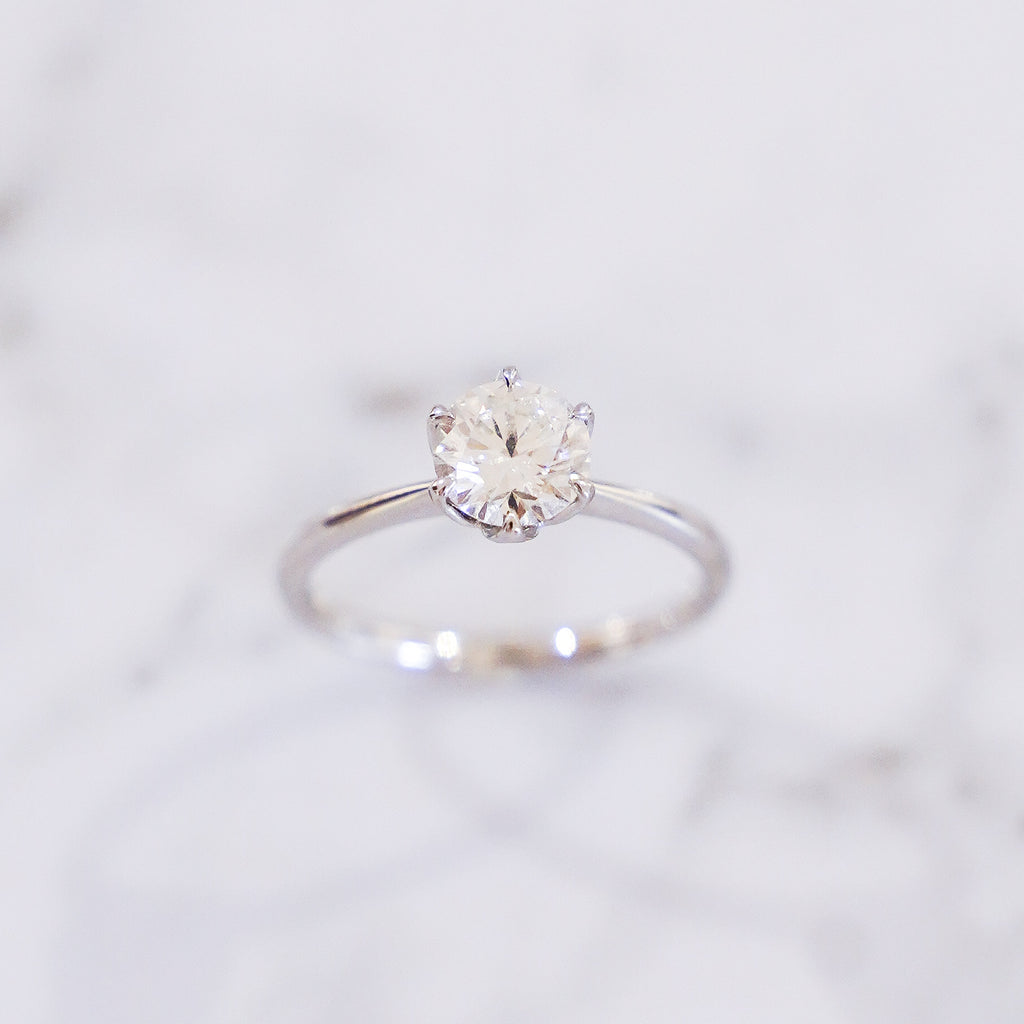 1 Carat Round Cut Tulip Dome Solitaire Ring in 14K White Gold
