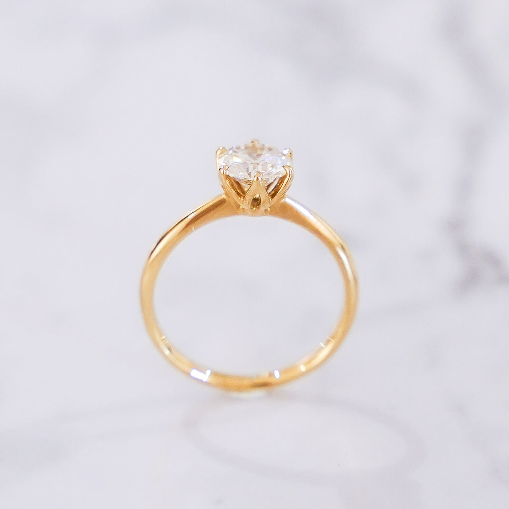 1 Carat Round Cut Tulip Dome Solitaire Ring in 14K Yellow Gold