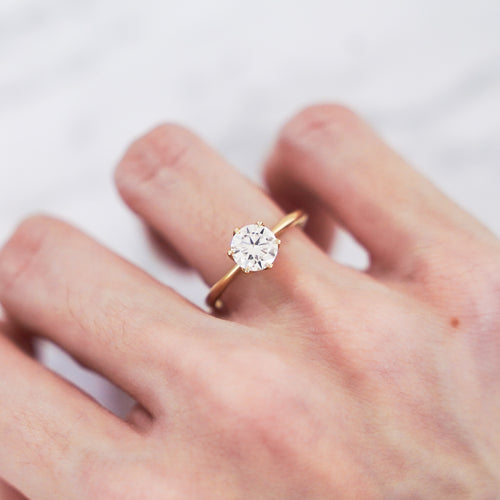 1 Carat Round Cut Tulip Dome Solitaire Ring in 14K Yellow Gold